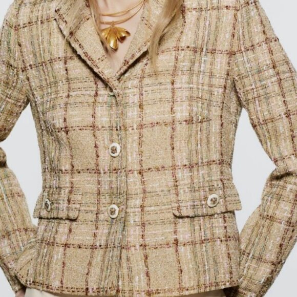 ZARA WOMEN FITTED CROPPED TEXTURED BLAZER Weave Tweed SIZE S 2402/776 /330 - Picture 4 of 7